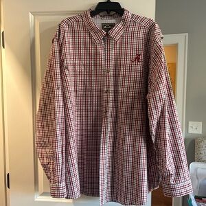 Drake Men's Red and White Plaid Button Down Shirt, Rollin Tide